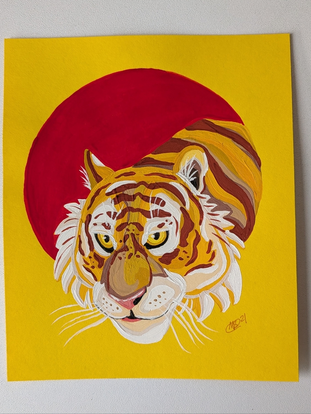 Original Golden Tiger 5×6 Gouache Painting By Mattoodles